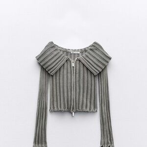 Zara Acid Wash Ribbed Knit Top